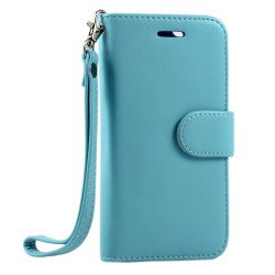 iPhone 6 4.7 Folio Flip Leather Wallet Case with Strap (Blue)